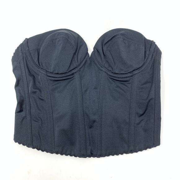 VTG Natori Bustier Women's Size 34B Satin Boned Underwire Longline Bra Black - Picture 1 of 5